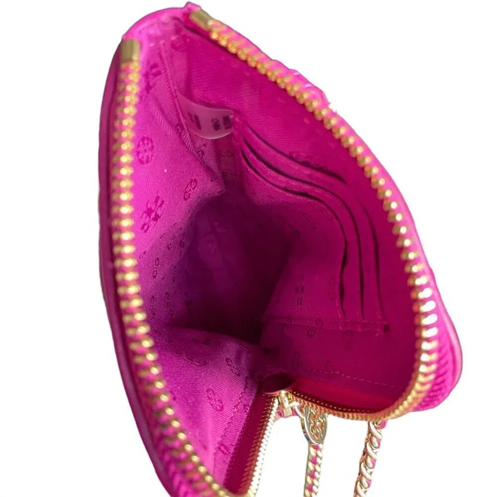 Tory Burch Alexa Phone Crossbody Fuchsia Pink Quilted Leather Bag